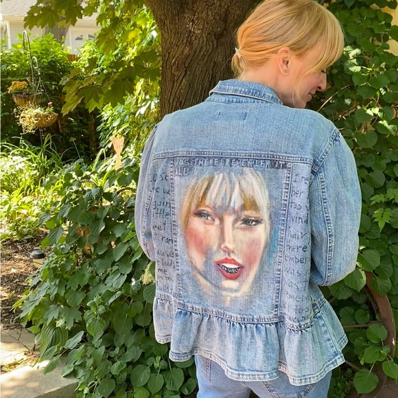 Live a Little Jackets & Blazers - Handpainted Taylor Swift Jean Jacket